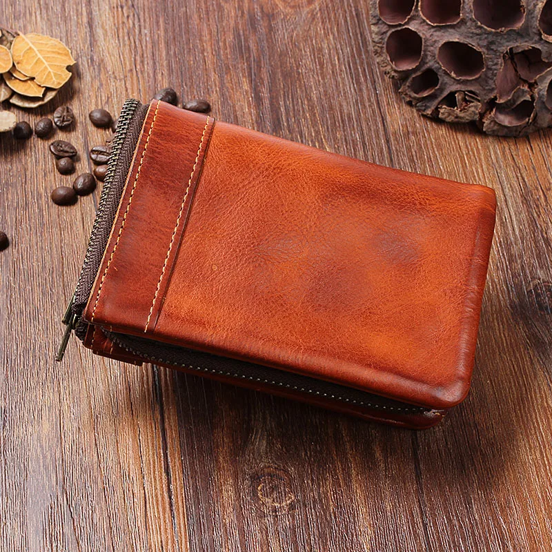 AETOO кожаный мужской кошелек ручной работы, винтажный кошелек на молнии с вертикальной пряжкой, короткий кожаный бумажник с несколькими картами