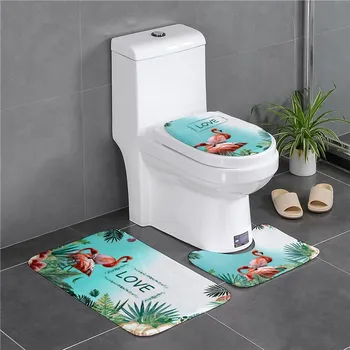 

Carton 3pcs/set Flannel Print Non Slip Toilet Bathroom Pad Floor Mat Rug Carpet Absorbent Pedestal Rug Lid Toilet Cover Bath Mat