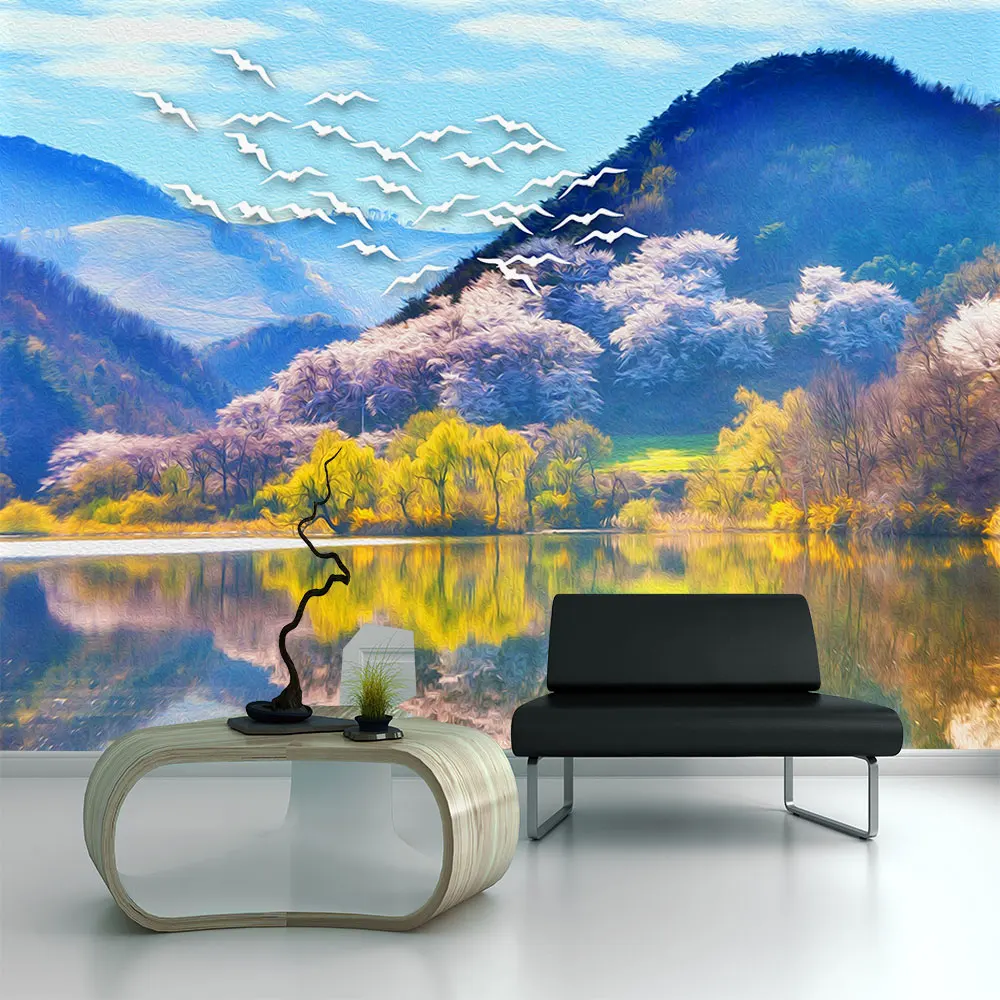 

Decoration Textile wallpaper Modern oil painting landscape bird landscape TV background wall