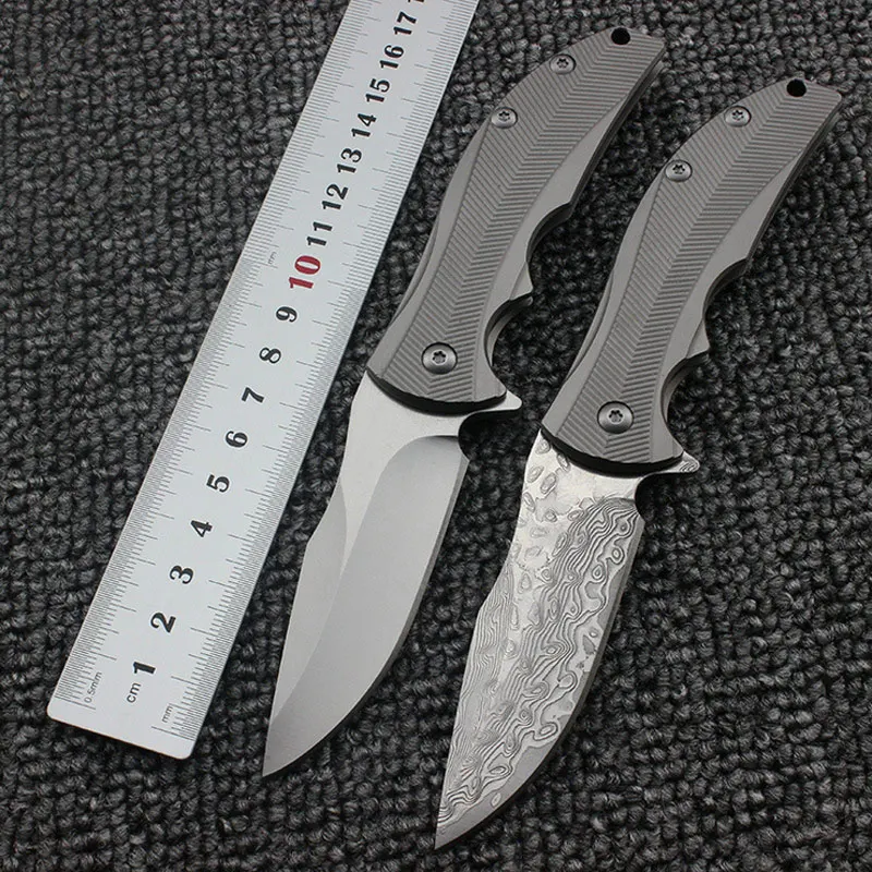 Pаспродажа ZT0606 Утилита Складной нож D2 Дамаск Лезвие TC4 Титан сплава ручка карманный нож шарикоподшипник Открытый Кемпинг EDC нож