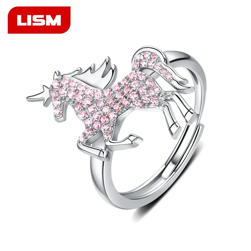 

Fashion Cute Cartoon Unicorn Ring for Women Adjustable 925 Sterling Silver Crystal Finger Ring Jewelry Gift For Girl Wholesale