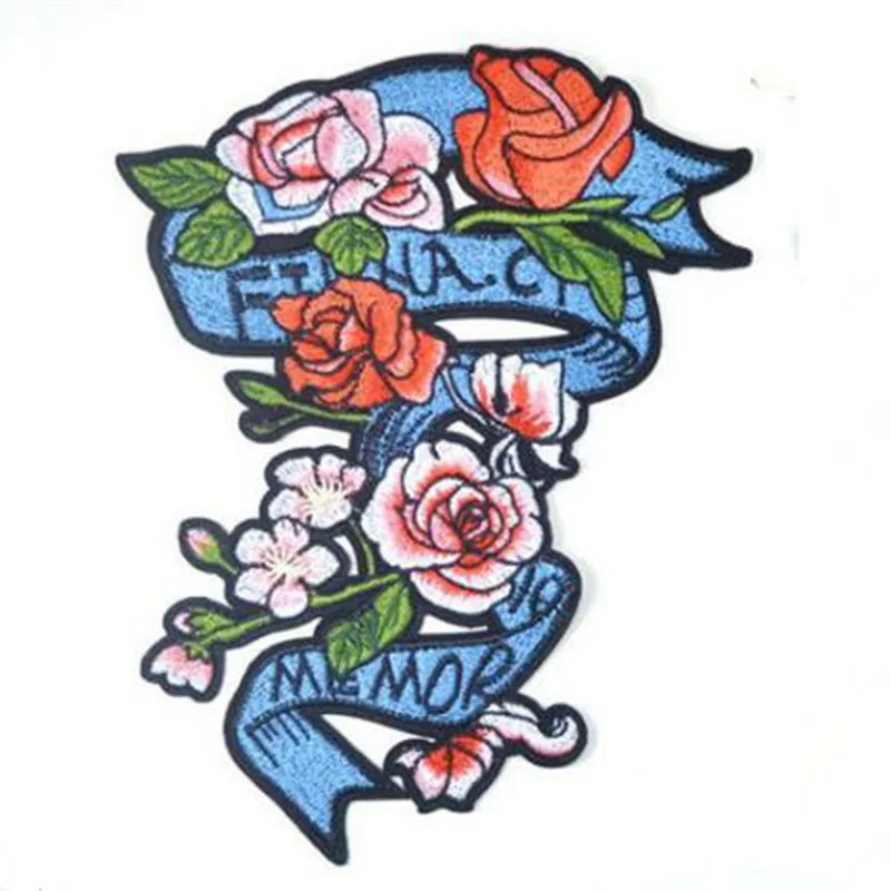 

Clothing diy embroidery patch deal with it 22cm retro letter rose biker patches for clothes flower stickers fabric free shipping