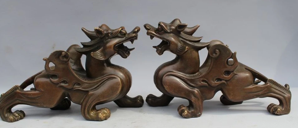 

Chinese Pure Bronze Feng Shui Folk Unicorn Beast Pi Xiu Statue Sculpture Pair