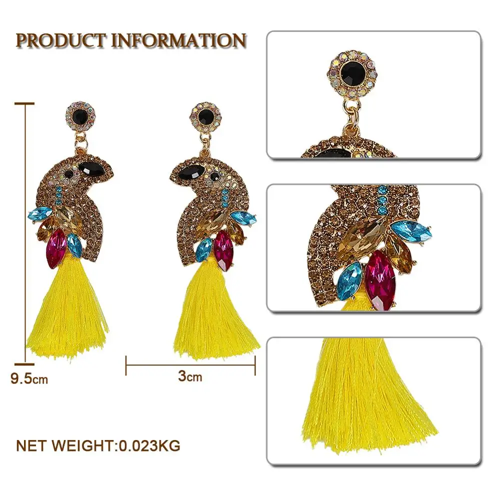 Dvacaman INS синий попугай кисточкой серьги для женщин Кристалл серьги-капли в форме птицы сглаза длинные висячие серьги с бахромой Рождество