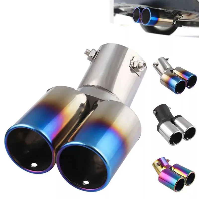 Dual Pipe Universal Car Stainless Steel Exhaust Tip Tail Muffler Trim Right Side