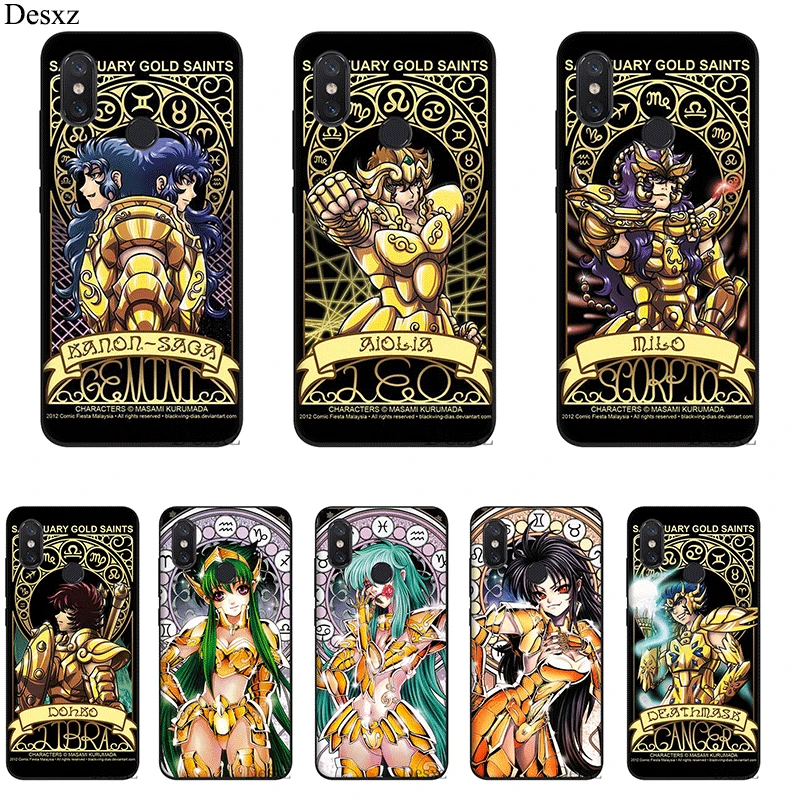 

Silicone Case Phone For Xiaomi Mi 6 8 Lite A1 A2 5X 6X Lite F1 9 SE MAX 3 Cover Cartoon Saint Seiya Gold Saints Card TPU Shell