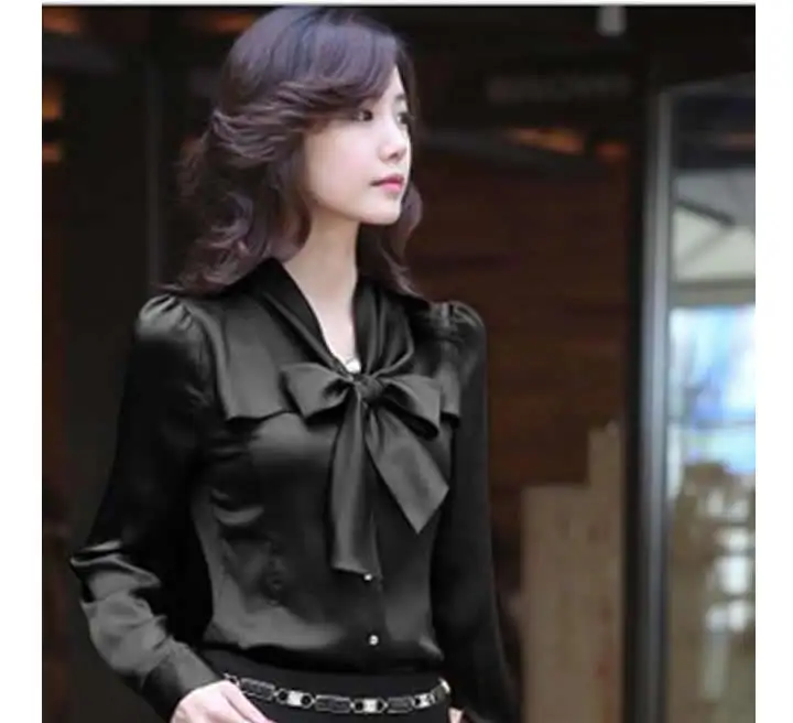 Блузка женская с длинным рукавом и бантом офисная большого размера|top blouse shirt|top