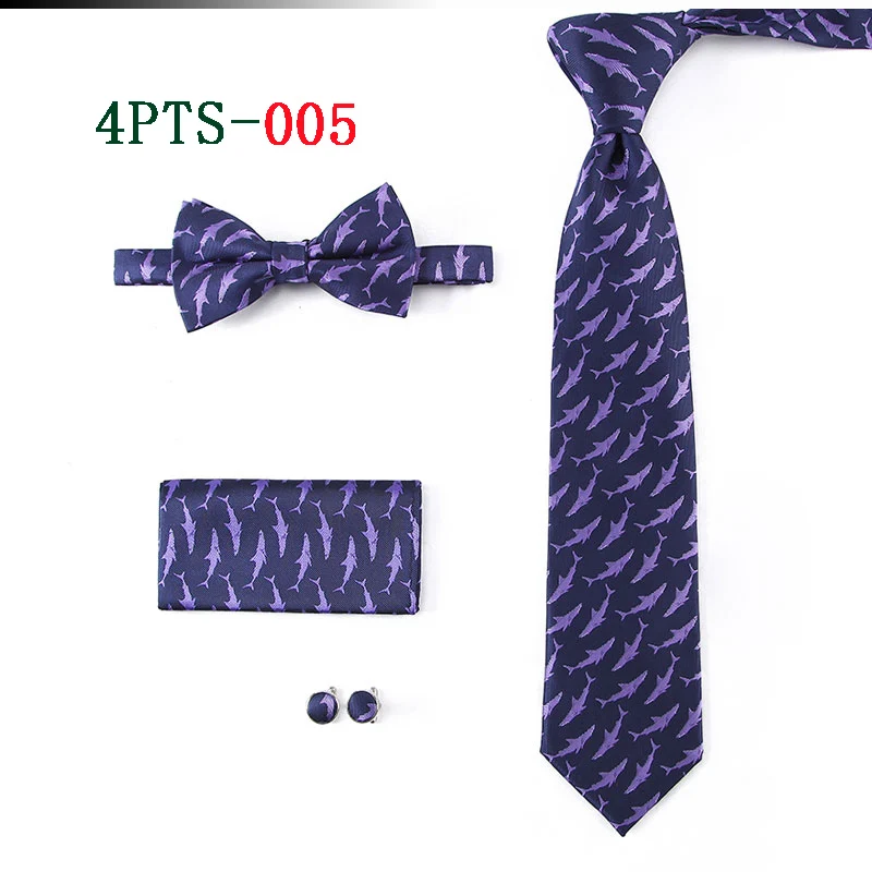 HOT 7.5cm Men Neck Tie Striped Paisley Necktie Bow Handkerchief Cufflinks Set Men's Party Wedding Pocket Square Bowtie Tie Sets