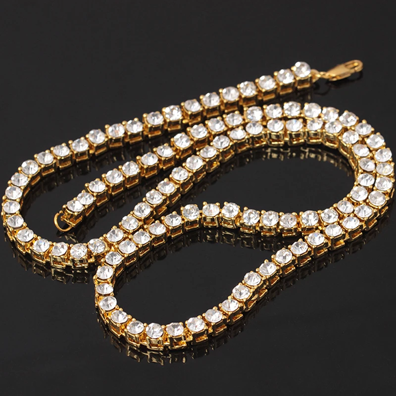 

1 Row Hip Hop Bling Bling Iced Out Tennis Chain Necklaces Luxury Brand Gold Color Men Women Chain Fashion Jewelry
