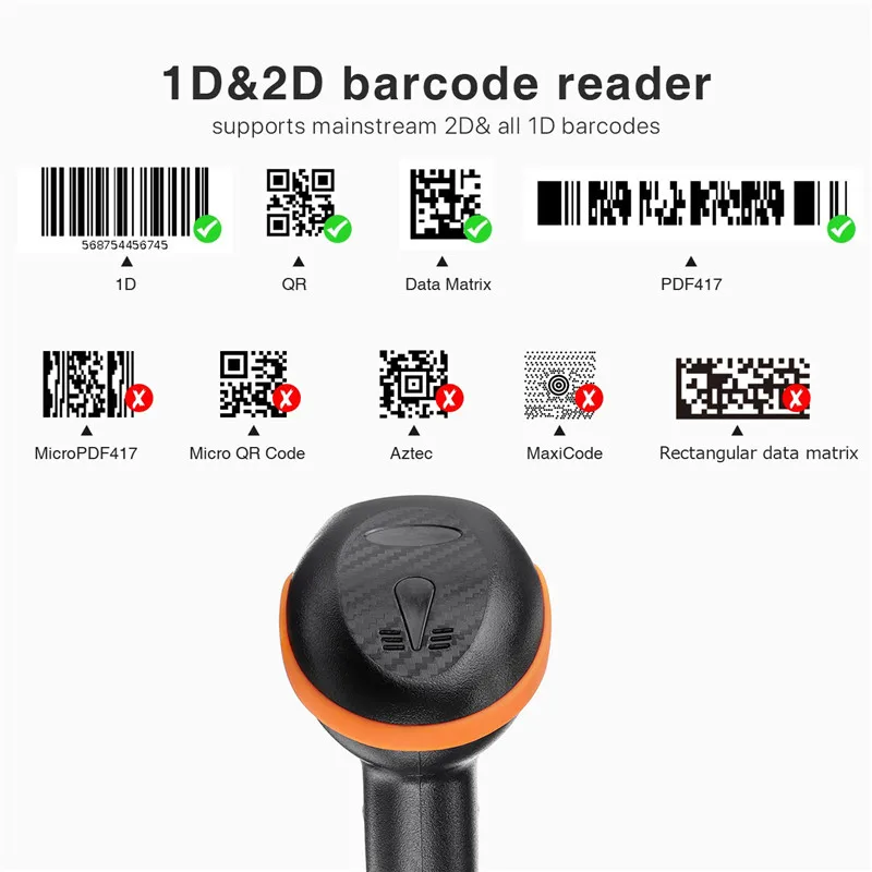 USB ручной сканер штрих-кодов 2D/1D qr-код чековый ручной проводной лазерный сканер штрих-кодов сканирующий пистолет считыватель штрих-кода