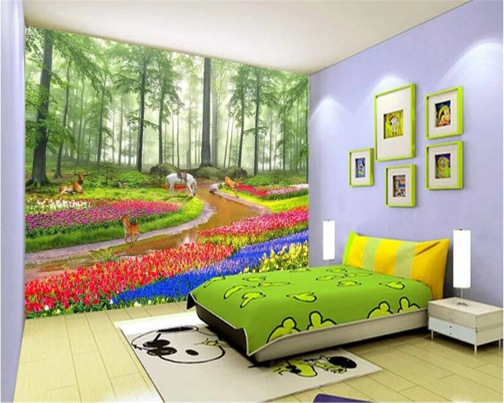 Beibehang Papel De Parede: Beautiful HD Dream Forest Landscape Painting Background Wall Flowers 3D Wallpaper image 4