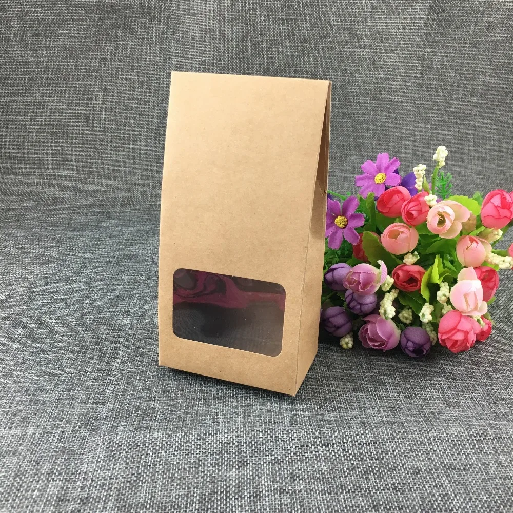 30pcs/lot Natural Kraft Paper Boxes with Clear transparent window for Party Wedding Favor Candy