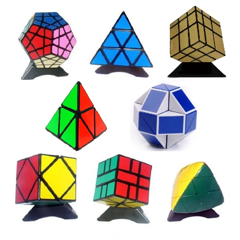 8pcs / 세트 Shengshou 검정 이상한 모양 큐브 세트 속도 트위스트 퍼즐 번들 팩 큐브 PVC & 매트 스티커 Cubo Puzzle