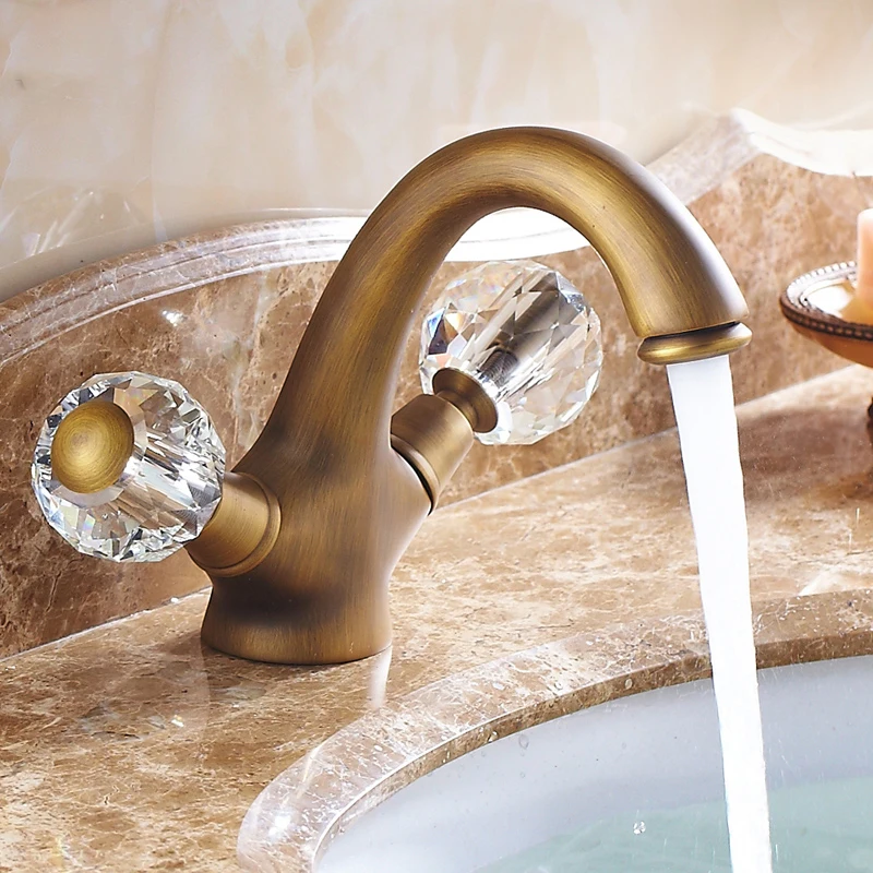  Basin Faucet Brass Gold Bathroom Sink Faucet Crystal Ball Double Handle Bathbasin Wash Toilet Cold 