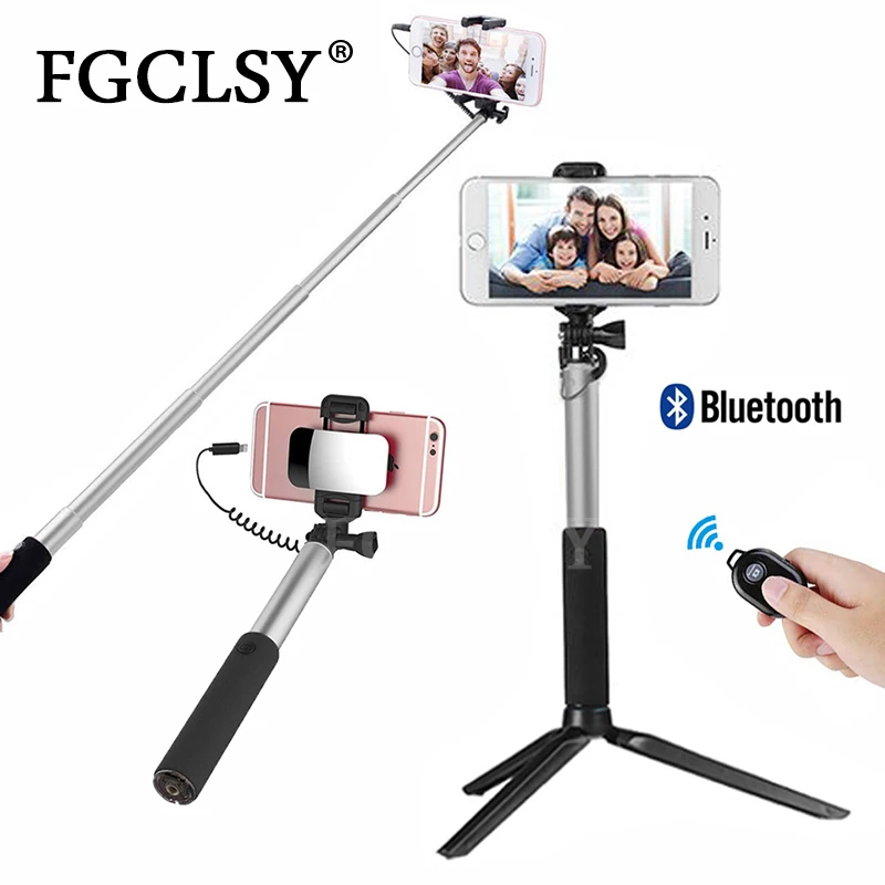 

FGCLSY Metal wired Selfie Stick With Bluetooth Remote Foldable Tripod Handheld Portable Extendable Monopod For iphone 6s iOS
