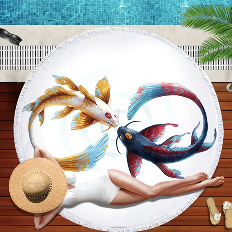 

NEW 2019 Ultra-fine fibre circular fringed beach towel digital printed beach towel for European and American Pisces 150*150CM