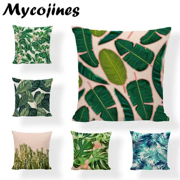 

Spring Green Tropical Rainforest Throw Pillow Case African Plants 43*43CM Palm Leaves Flamingo Home Living Room Couch Decorate