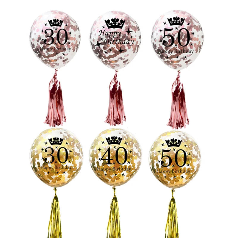 

30th 40th 50th Happy Birthday Party Decor Confetti Balloon Tassel Adult Party Ballon Anniversary 30 50 Birthday Supplies