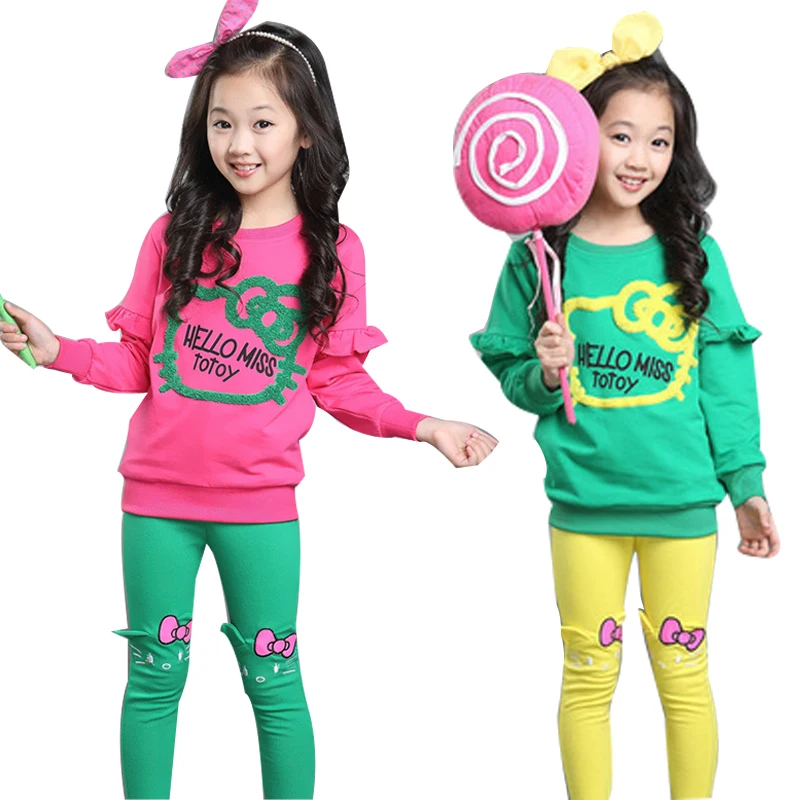 

Baby girl clothes autumn winter thickening cotton children's clothing set KT cat cartoon embroidery 4-10y children's clothes