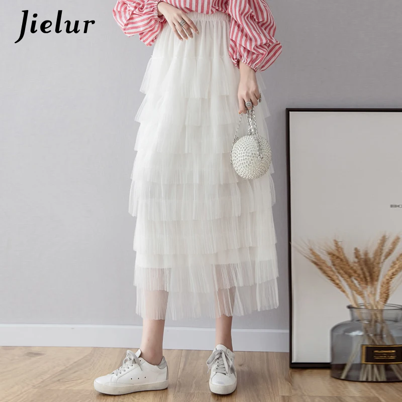 white midi skirt mesh
