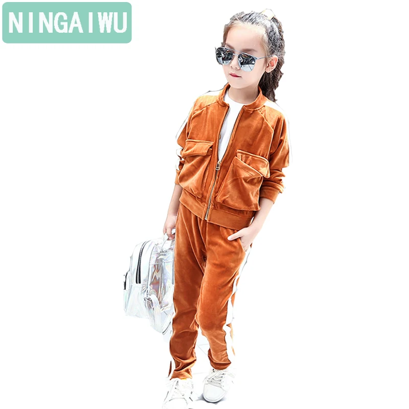 

Girls suit for kids clothes autumn child long sleeves sport sets Baby girls personality fashion sunshine wool coats two-piece