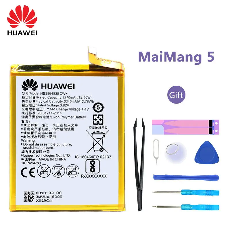 Оригинальный аккумулятор Huawei для Maimang 5 Honor 6X G9 Plus 3340 мАч HB386483ECW|Аккумуляторы