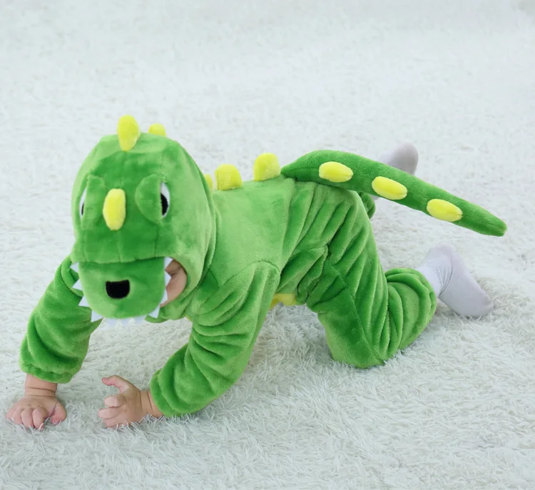 Косплей Зеленый Динозавр кигуруми Детский костюм животных из мультфильмов теплый мягкий фланелевый необычный комбинезон милые пижамы Боди с героями мультфильмов