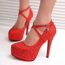 Red High-heeled 11CM Diamond Wedding Shoes Round Toe Women Pumps Party/Wedding Sexy Ladies Stiletto Shoes Casual Shoes A888
