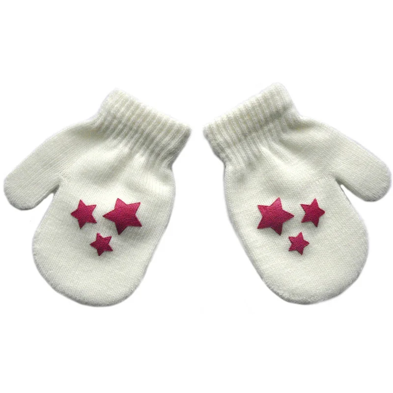 Вязаные перчатки, варежки, детские зимние перчатки, детские варежки для мальчиков и девочек, мягкие теплые перчатки на полный палец, детские варежки - Цвет: White star