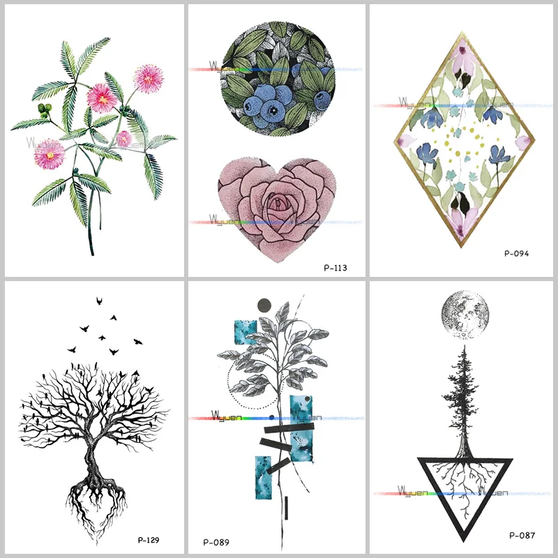 

Wyuen Tree Birds Fake Tattoo Flower Temporary Tattoo Stickers for Women Men on Body Art Original Moon Waterproof Tatoos PP-003