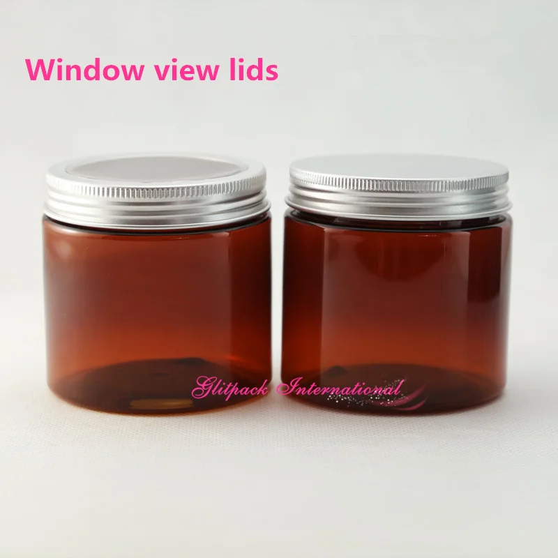 30pcs/lot 200g Amber the jar with window view aluminum lid 7oz canning