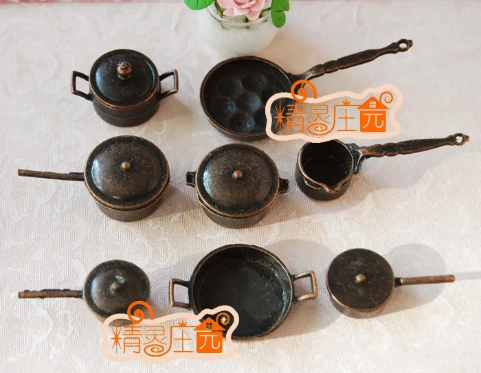 A01-X290 الأطفال طفل هدية لعبة 1:12 دمية مصغرة الأثاث مصغرة rement المعادن وعاء مجموعة 4 قطع