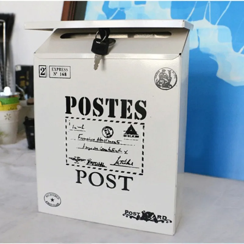 4 цвета, винтажный металлический чехол для почтовой коробки, металлический оловянный газетный почтовый ящик для писем, водонепроницаемый почтовый ящик, запирающийся ящик, садовый орнамент - Цвет: Белый