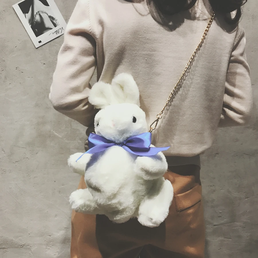 

Japanese Harajuku Plush Rabbit Women Handbag Pearl Chain Shoulder Messenger Bag Mobile Phone Bag Purse Leisure Animal Bag 2018