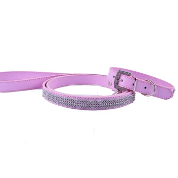 

Rhinestones Dog Collars & Leads Leather Dog Leash Diamante Collar Set Red Black Pink Pet Products For Dogs