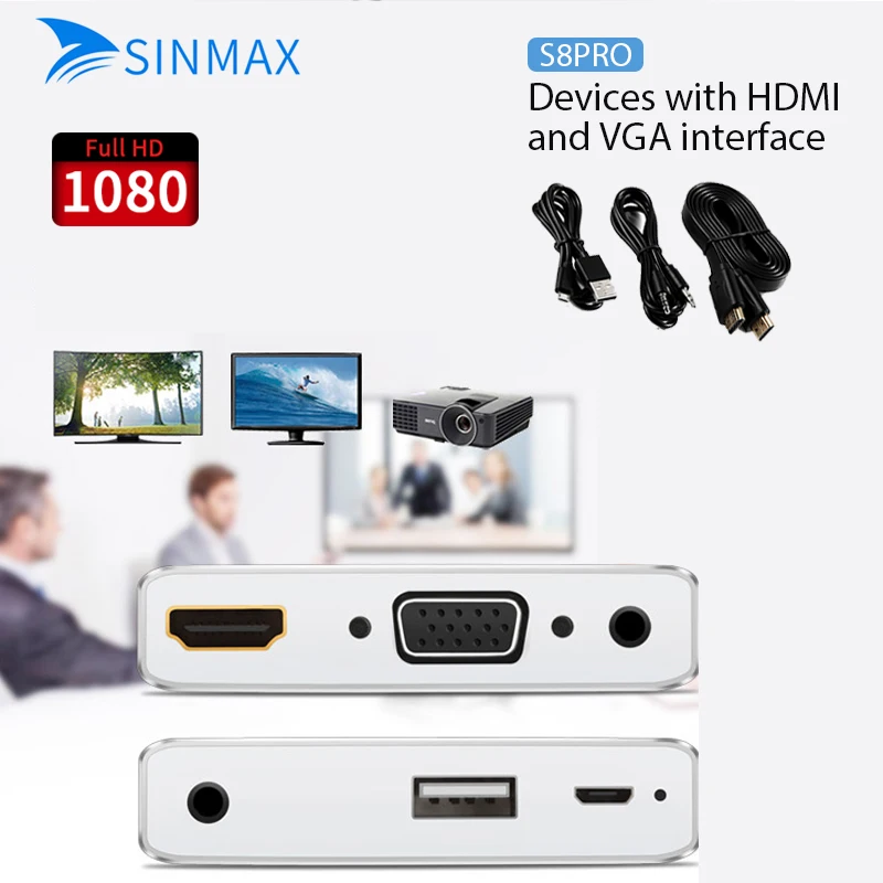 EZCast 1080p ТВ ключ HDMI/VGA + аудио конвертер Цифровой AV адаптер 3 в 1 USB HD дисплей