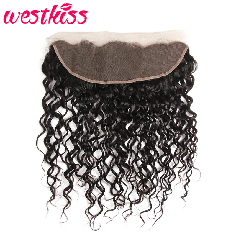 

West Kiss Peruvian Hair Water Wave Lace Frontal 13x4 Pre plucked Natural Hair Swiss Lace Ear to Ear Closure Black Remy Hair