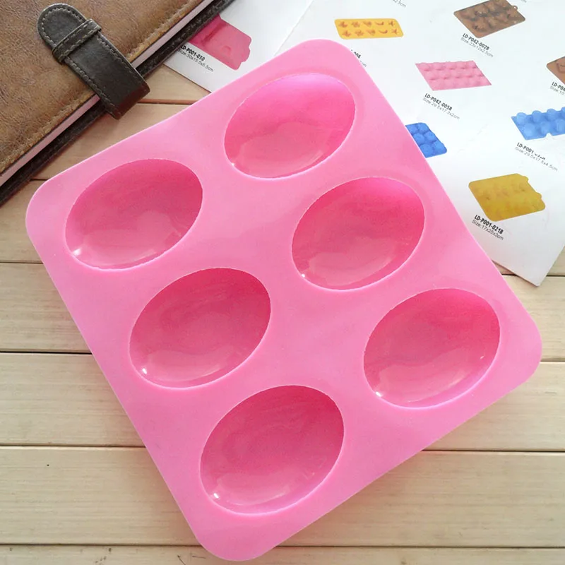 6 Slots 3D Oval Shape Silicone Soap Mould Handmade Jelly Maker Cake Mold Tool MU | Дом и сад