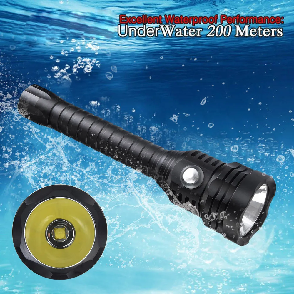 

New XHP70 LED Waterproof Scuba Diving Underwater Flashlight Torch Lamp Black Aluminum Alloy 18650 #5J22