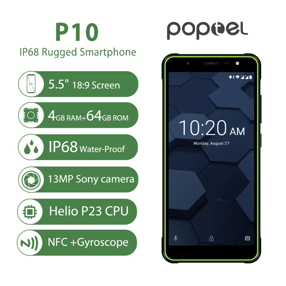 POPTEL P10 смартфон с 5 дюймовым дисплеем восьмиядерным процессором MT6763 ОЗУ 4 Гб ПЗУ 64