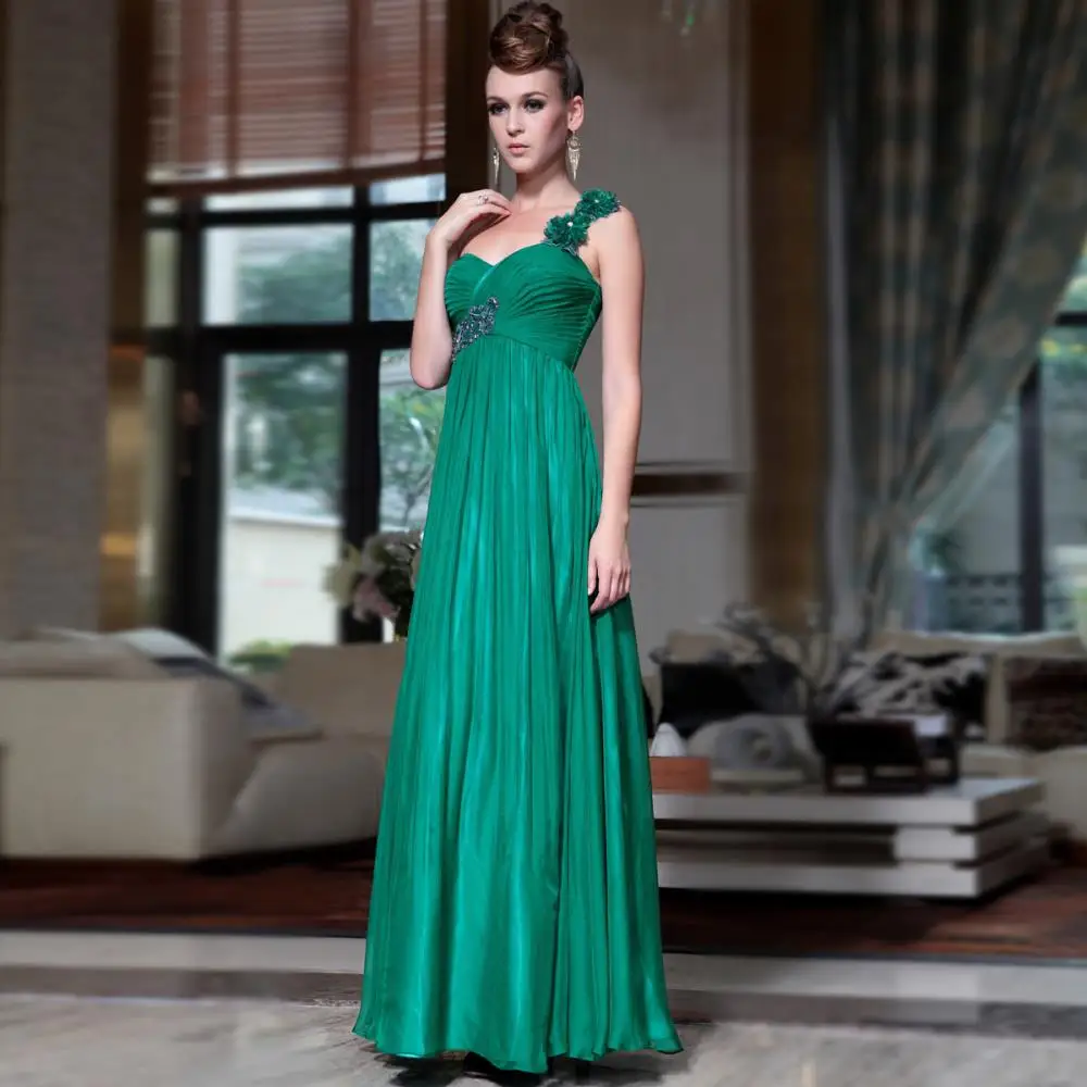 free shipping 2018 Green one shoulder mint green chiffon elegant