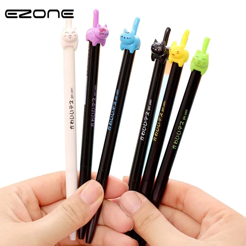 EZONE 6PCS/Set Cute Lovely Cat Tail Press Gel Pen Kid Gift Pens for