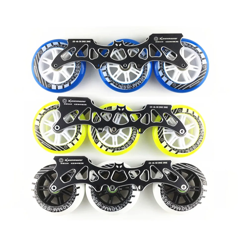 

3*110mm Speed Inline Skate Base Set 165-195mm Dinstance Frame ILQ-11 Bearing 85A PU Wheels for Powerslide Patines Skating Basin