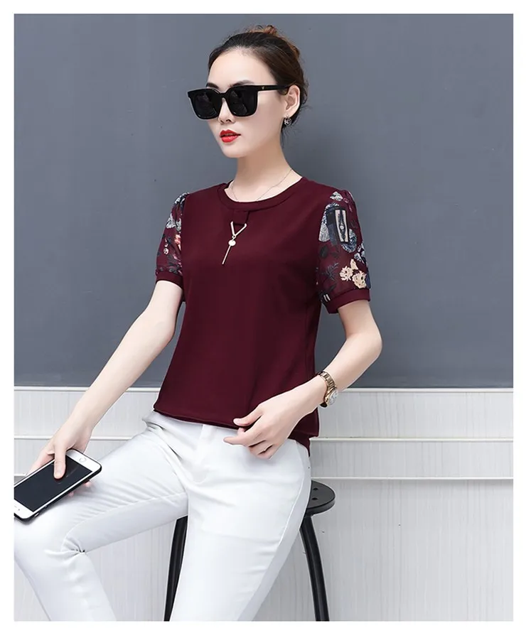 2018 New Summer Women Blouse Print Patchwork Short Sleeve Womens Tops And Blouses Casual Shirt Plus Size Tops Blusas Feminine (5)