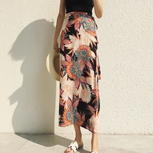 Юбки с высокой талией Летняя Повседневная Корейская версия маленькая Цветочная шифоновая юбка Уличная пляжная одежда falda mujer