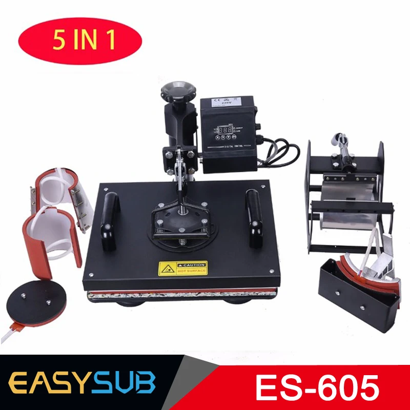 

Advanced New Design 5 In 1 Combo Heat Press Machine,Sublimation printer printing For Mug/Cap/T shirt/Phone cases