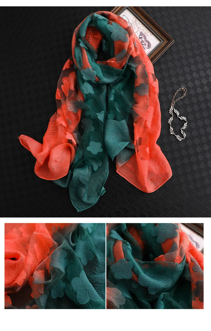 Шелковый шарф из органзы градиентные цвета цветочные кружевные шарфы весенние шарфы Sarong Femme пляжные легкие солнцезащитные Шали для женщин