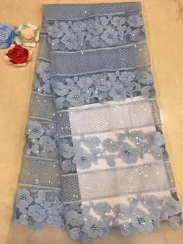 

Hot hot French Lace Fabric Classic Africa sky blue beaded lace fabric knitted elastic cord lace fabric dress(FJ-3-19