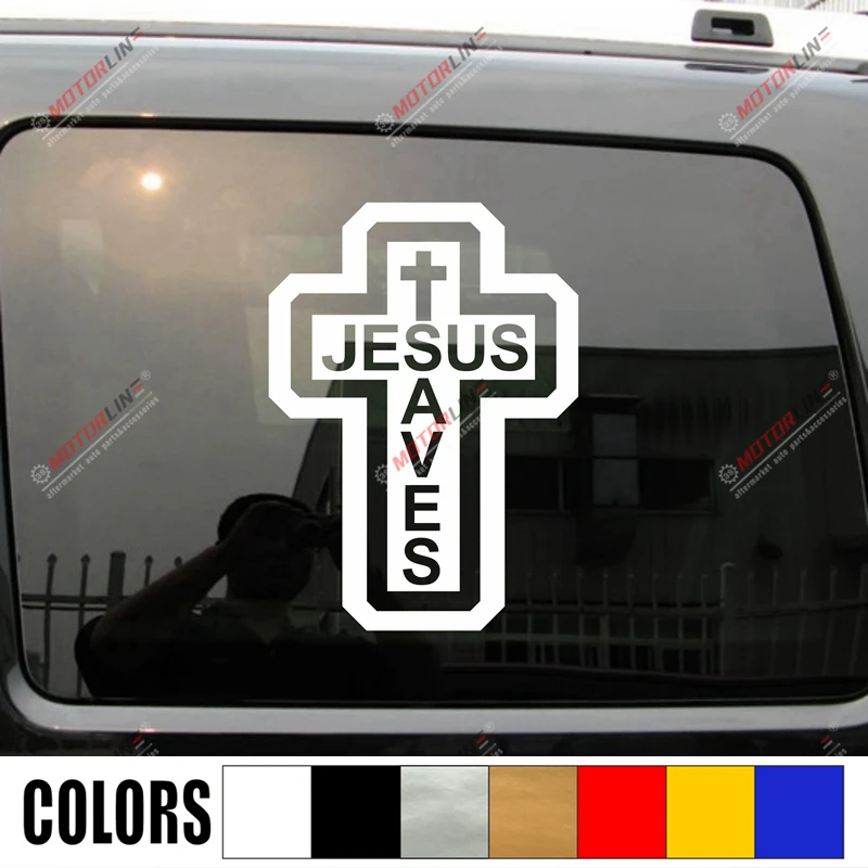 

Jesus Saves Cross Decal Sticker Car Vinyl pick size color no bkgrd Christ