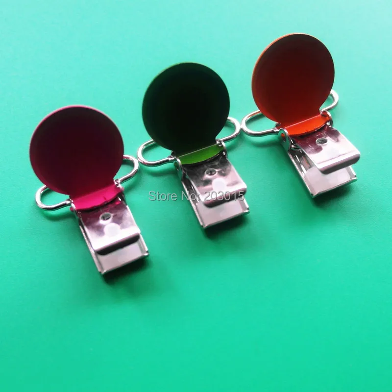 30pcs/lot 1'' 25mm round metal suspenders soothers holder clips for baby dummy pacifier Chain clips Lead Free